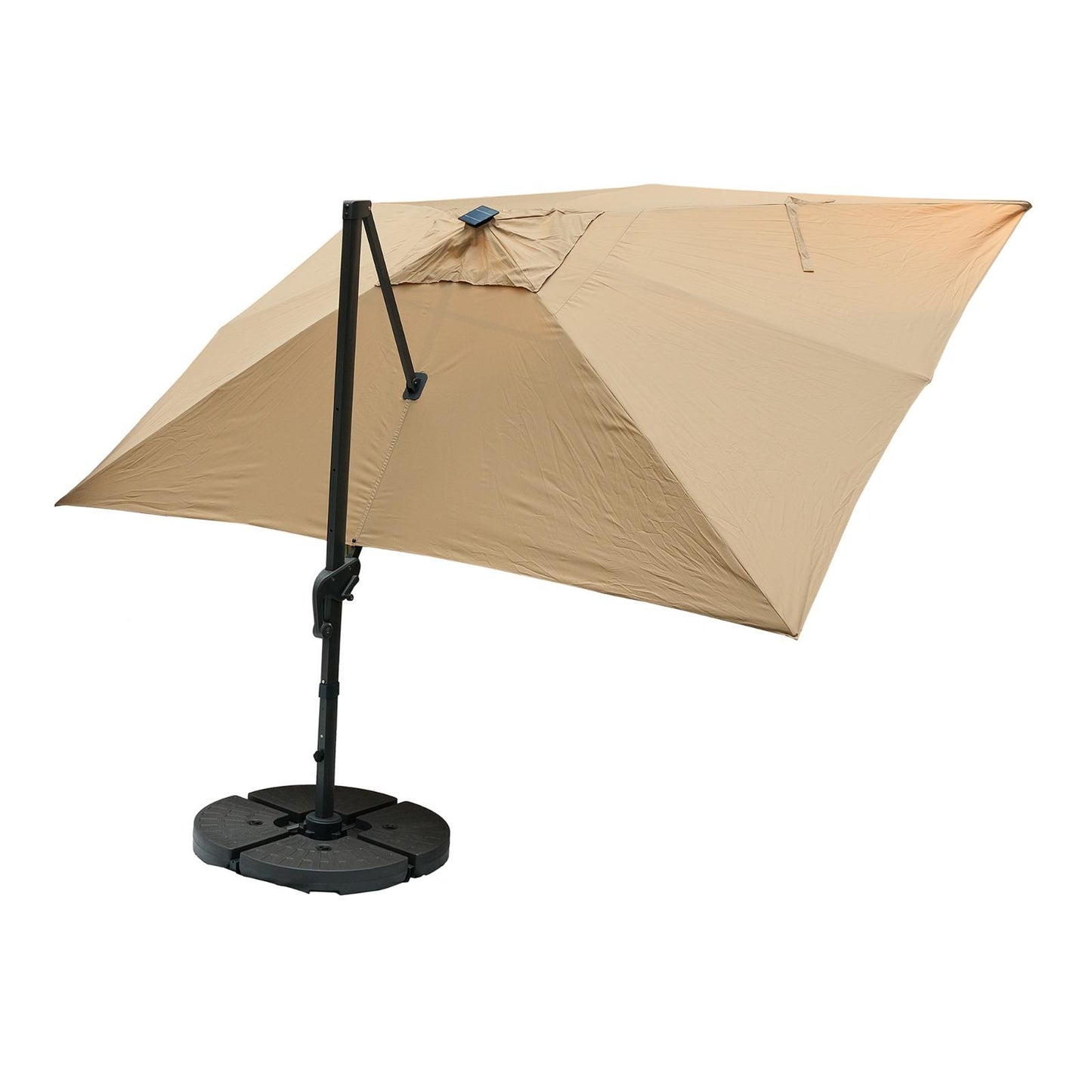 SunTuur Aluminum Square Garden Umbrella with Water Base, Solar Light