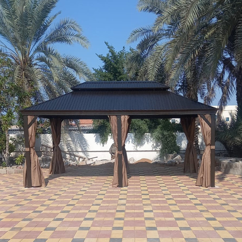 3.65x6m  Double Roof Aluminum Gazebo Brown | Free installation