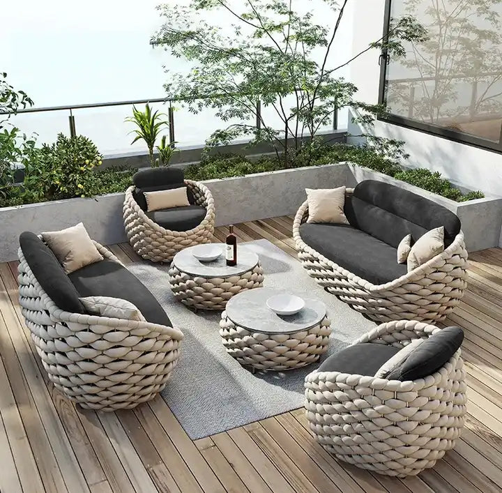 Outdoor Comfort Rope Articles Leisure Terrace Chair Garden Sofas Set for Villa Hotel