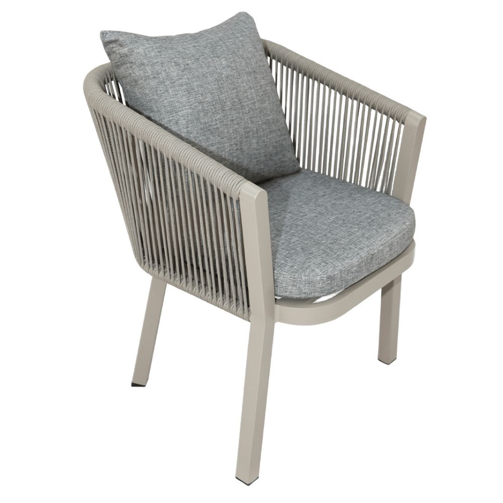 SunTuur Modern Patio Outdoor Aluminum And Rope Dining Chair with  Cushions Grey