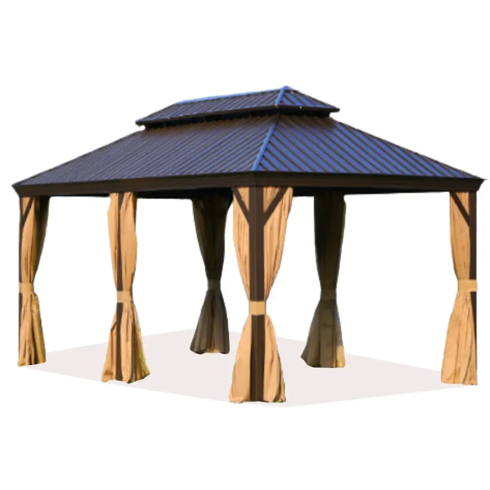 3.65x6m  Double Roof Aluminum Gazebo Brown | Free installation