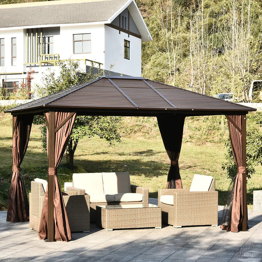 3x4m Rectangular Shape Aluminum Gazebo - Brown | Free installation