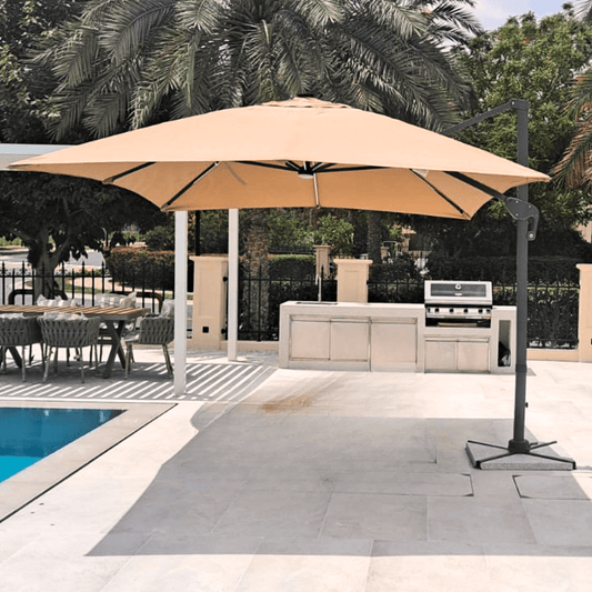 SunTuur Aluminum Garden Umbrella 3x4m with Marble Base, Solar Light