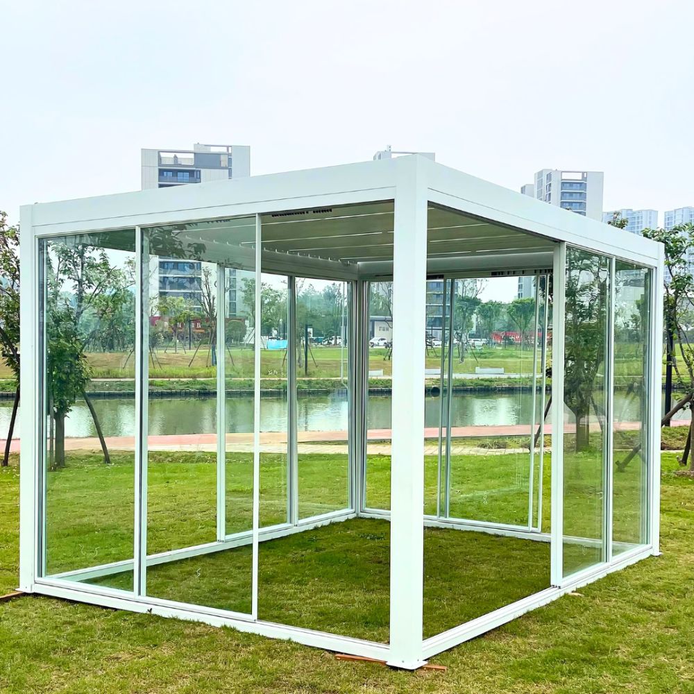 Shuttered Roof Aluminum 3x3m Gazebo with sliding glass door