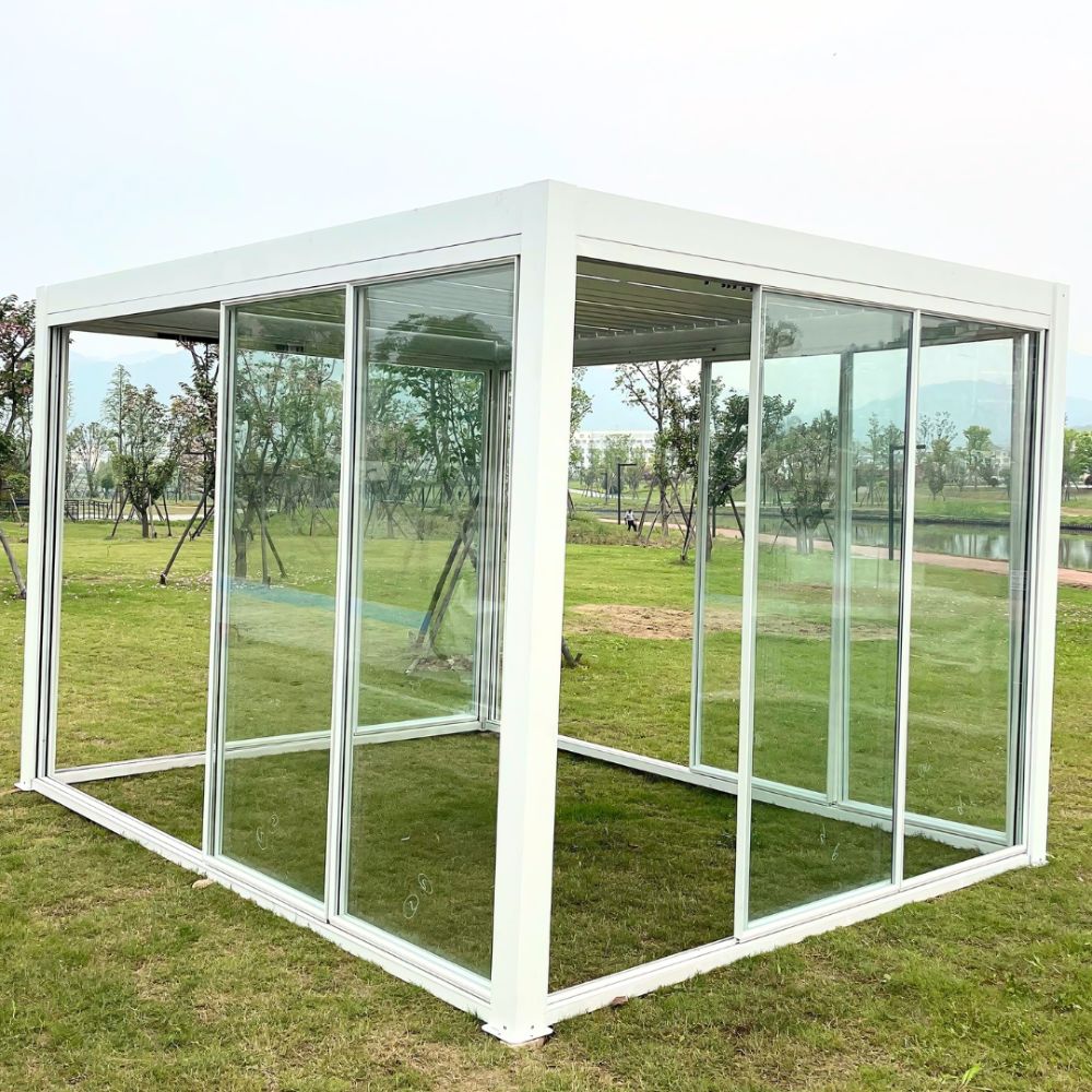 Shuttered Roof Aluminum 3x3m Gazebo with sliding glass door