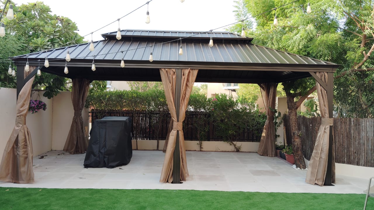 3.65x6m  Double Roof Aluminum Gazebo Brown | Free installation